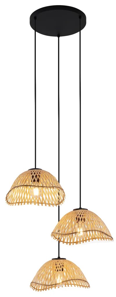 Boho lampa wisząca czarna z bambusem 3-punktowa - LilyBoho Oswietlenie wewnetrzne