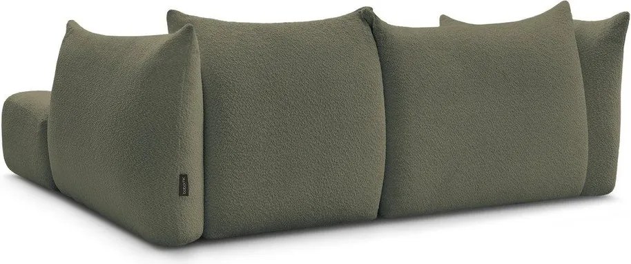 Zielony narożnik z materiału bouclé (prawostronny/z szezlongiem) Azra – Bobochic Paris