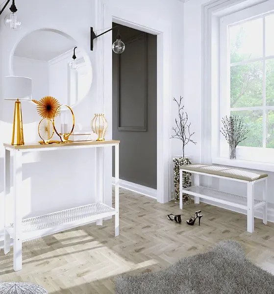 Loftowa konsola z metalowym stelażem biały + dąb sonoma P6-P97