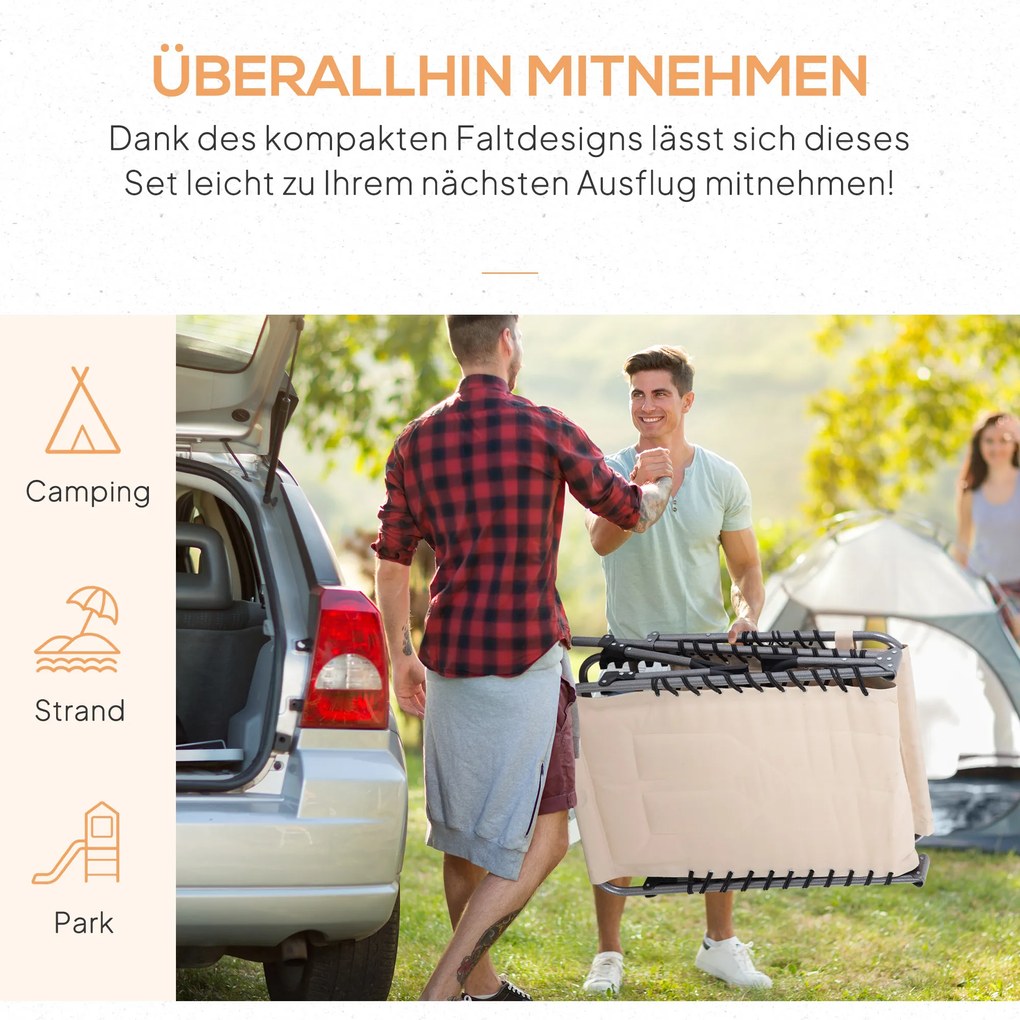 Leżanka składana Outsunny, ogrodowa z poduszką, z regulowanym oparciem na 5 pozycji, z tkaniny Oxford, 188 x 57 x 30 cm, Beżowa