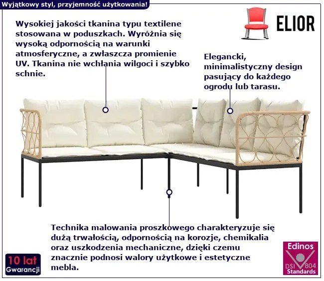 Narożna sofa ogrodowa z białymi poduszkami - Niwa