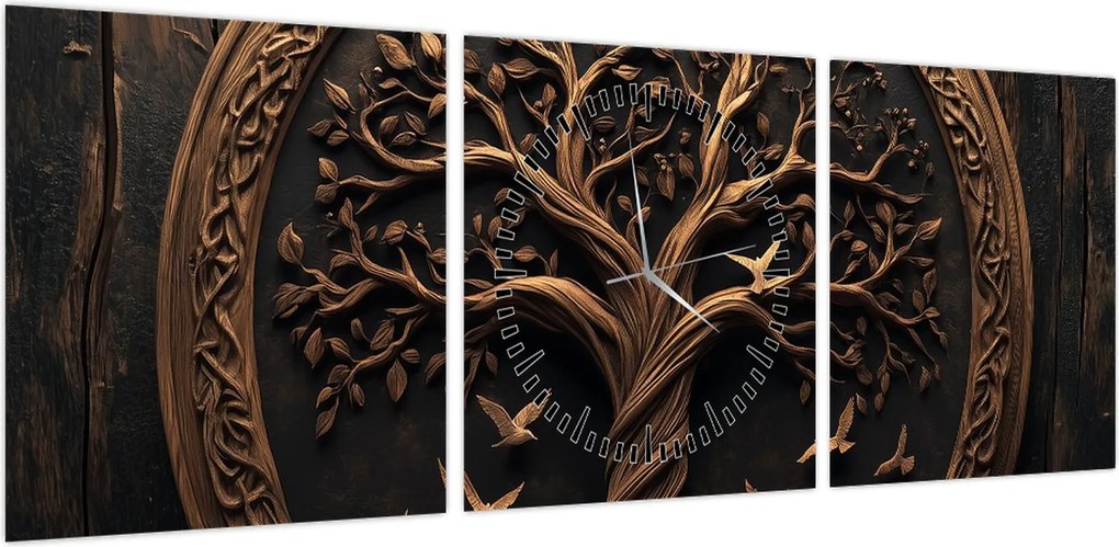 Obraz – Drewniane drzewo życia (z zegarem) (90x30 cm)