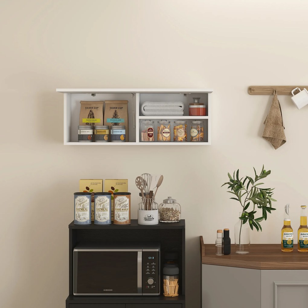 HOMCOM Szafka łazienkowa wisząca z unoszonymi drzwiami, siłownik gazowy, półka 80 x 25 x 30 cm biały