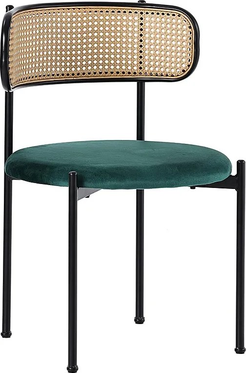 Zestaw 4 krzeseł z aksamitu i rattanu - metalowe nogi - Zielony