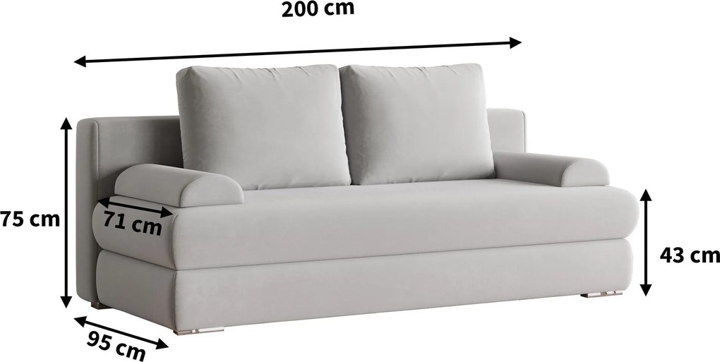 Masseno Sofa ASPERO z funkcją spania i pojemnikiem na pościel, Rozkładana sofa - Niebieski, KRONOS 09