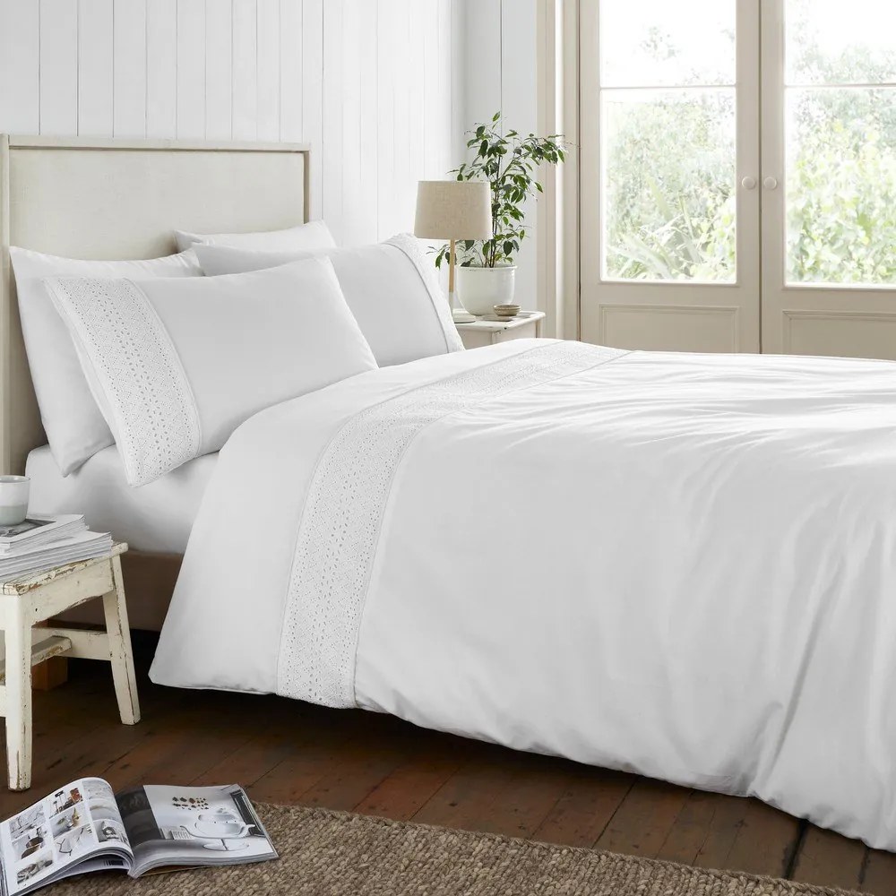 Biała pościel dwuosobowa 230x220 cm Broderie Anglaise – Catherine Lansfield