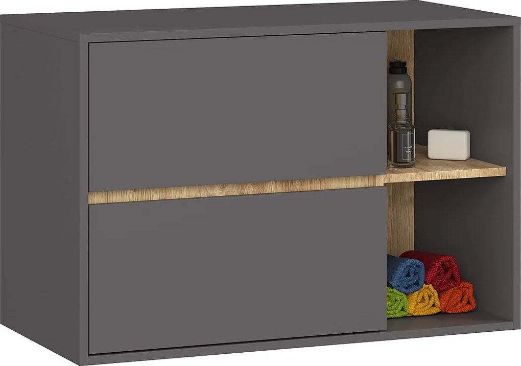 Szafka łazienkowa pod umywalkę AKORD VAMI Grafit Szary, Dąb Artisan 90 cm 2 szuflady 2 półki 90x60x45,5 cm