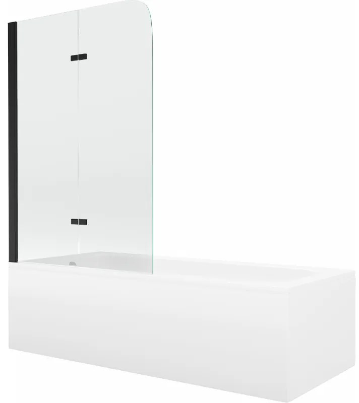 Mexen Vega wanna prostokątna 170 x 70 cm z obudową i parawanem 2-skrzydłowym 100 cm, transparent, czarny - 550117070X9010027000