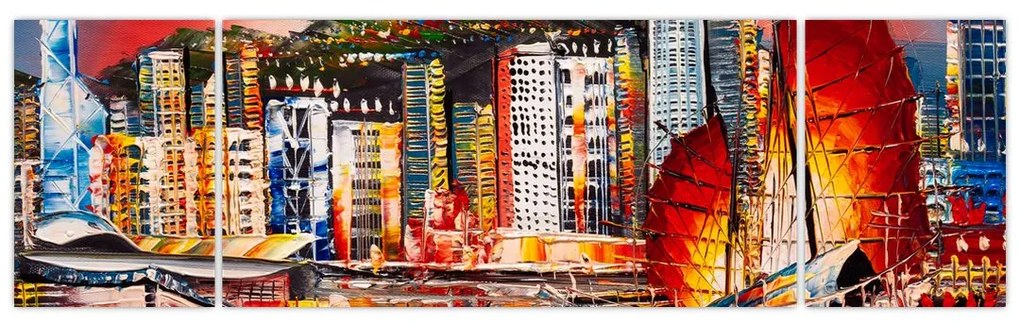 Obraz - Victoria Harbor, Hong Kong, obraz olejny (170x50 cm)