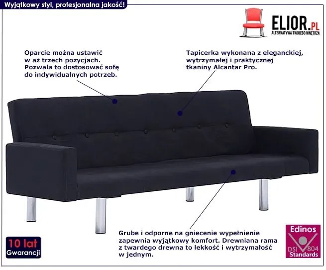 Rozkładana sofa Nesma z podłokietnikami - czarna