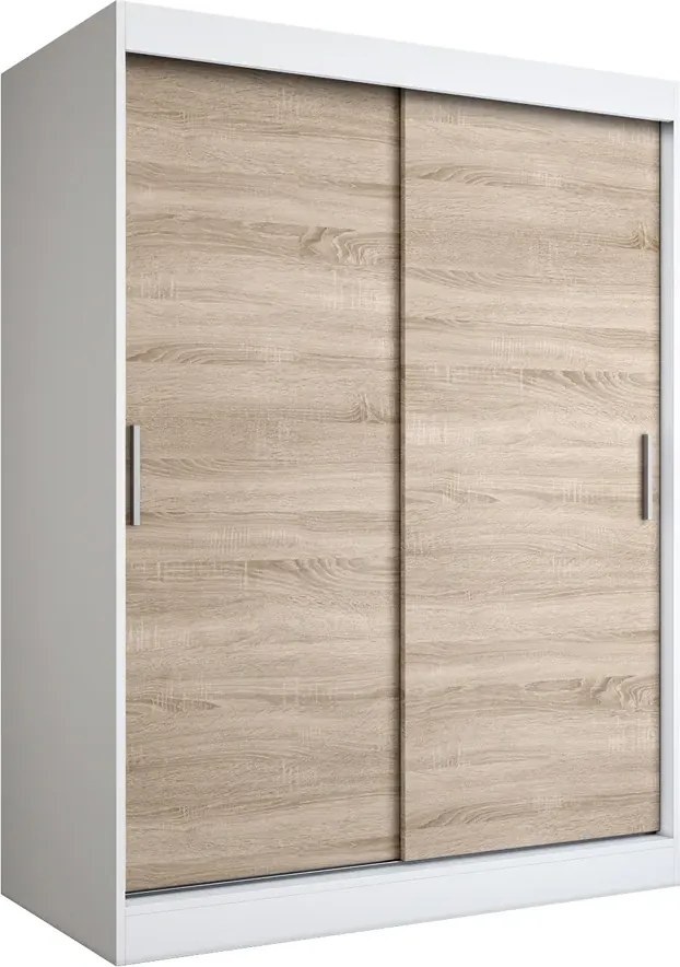 Szafa przesuwna 150 cm biała + dąb sonoma T6-K77