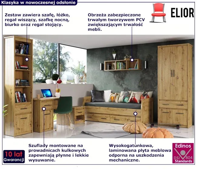 Zestaw mebli młodzieżowych z łóżkiem dąb artisan G5-D99