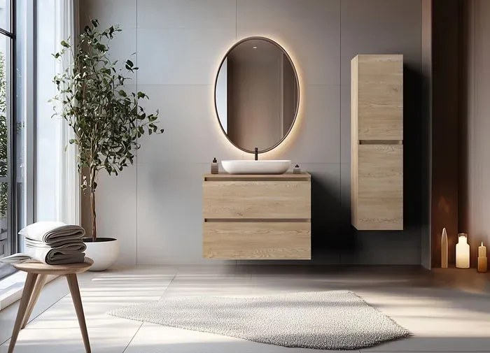 Meble łazienkowe podwieszane jasny dąb D1-D49