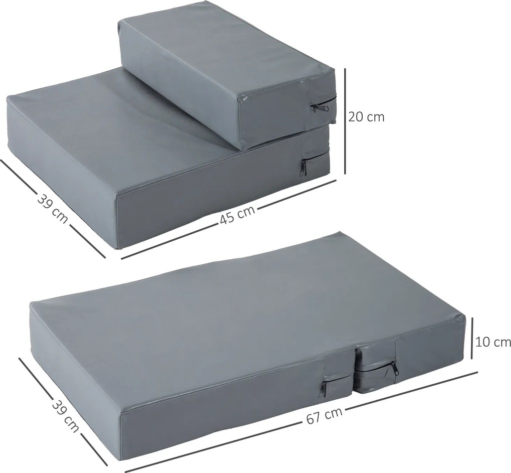 PawHut Schody dla psa kota Schodki podest antypoślizgowe łatwe w czyszczeniu szare 45x39x20cm | Aosom PL