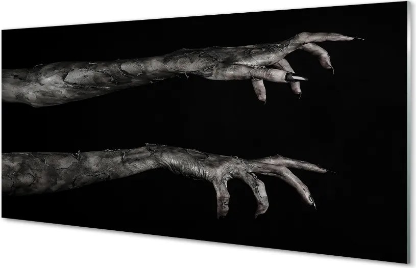 Panel szklany do Kuchni Brudne Dłonie na Czarnym Tle