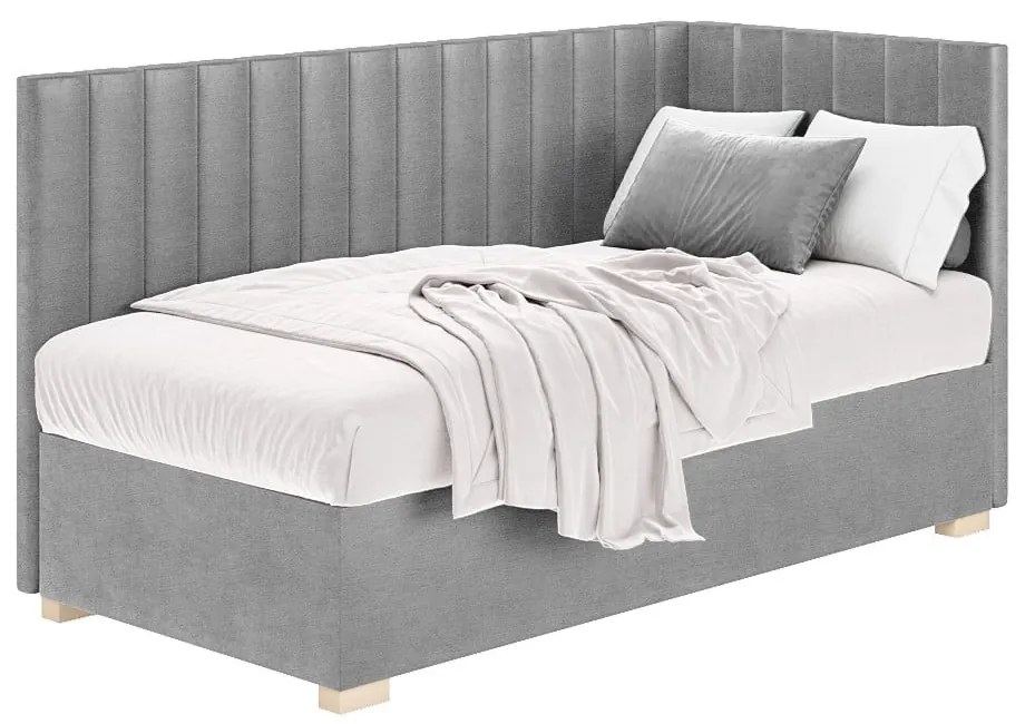Szare narożne łóżko dziecięce ze schowkiem i materacem 90x200 cm Snugi – Ghado