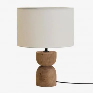 Lampa Stołowa Z Drewna Mango Diniz ↑18 Cm & Arlina Biała Ø30 Cm - ↑20 Cm - Sklum