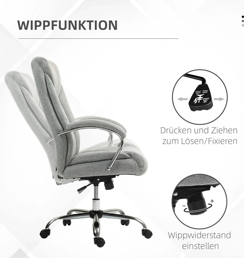 Vinsetto Ergonomiczne Krzesło Biurowe z Wysokim Oparciem, Oddychająca Tkanina, Regulowana Wysokość, Szare