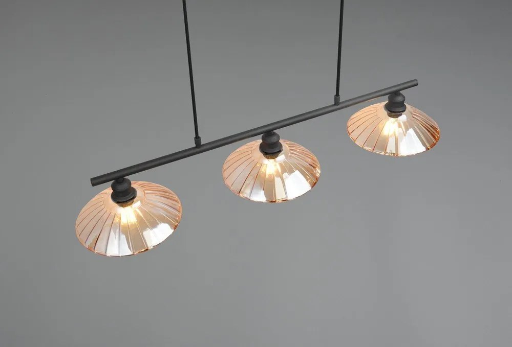 Czarno-bursztynowa metalowa lampa wisząca ze szklanym kloszem Eluna – Reality