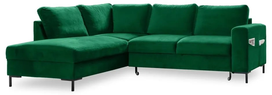 Ciemnozielony aksamitny rozkładany narożnik (lewostronny) Lofty Lilly – Miuform