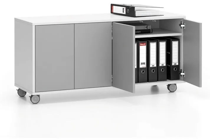 Komoda mobilna LAYERS, długa, 1200 x 400 x 575 mm, biała / szara