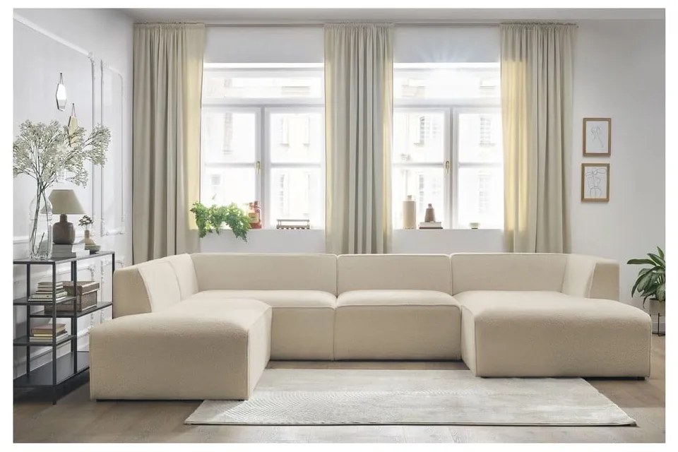 Beżowy narożnik modułowy z materiału bouclé (lewostronny/w kształcie litery U) Megeve – Bobochic Paris