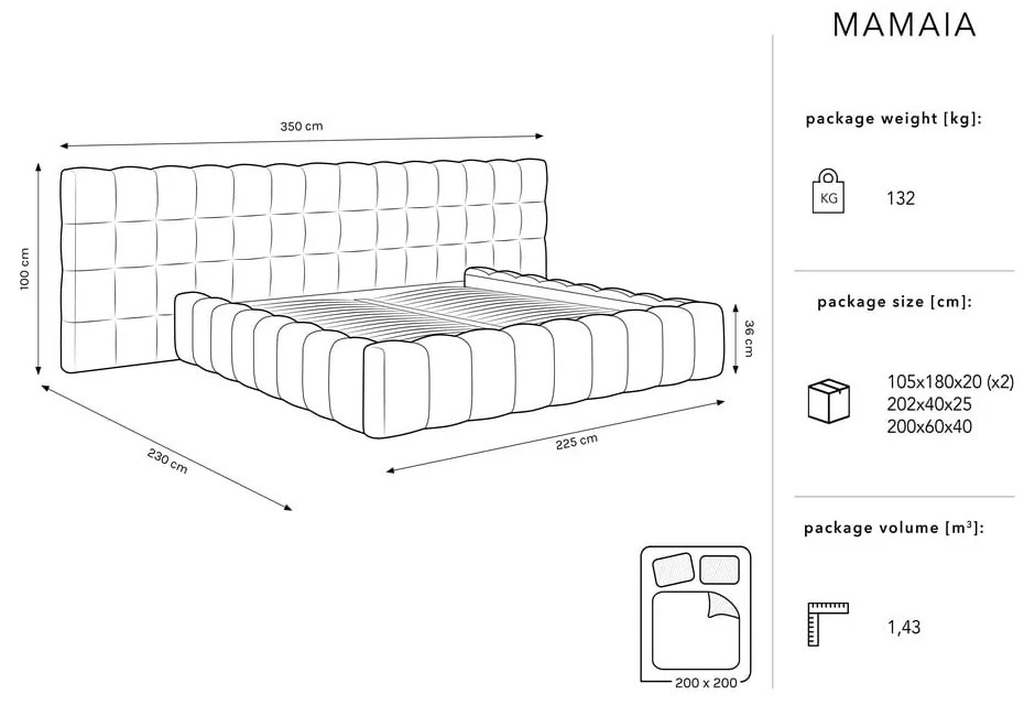 Beżowe tapicerowane łóżko dwuosobowe ze schowkiem i stelażem 200x200 cm Mamaia – Micadoni Home