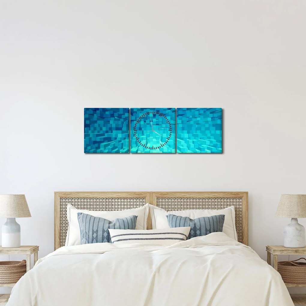 Obraz - abstrakcyjne kostki (z zegarem) (90x30 cm)