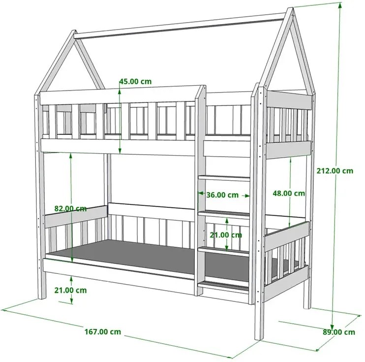 Łóżko piętrowe domek 2-osobowe z szufladami, sosna 80x28x222 W3-B28