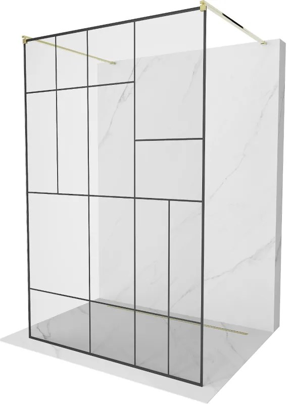Mexen Kioto ścianka prysznicowa wolnostojąca 130 x 200 cm, czarny wzór 8 mm, złota - 800-130-002-50-78