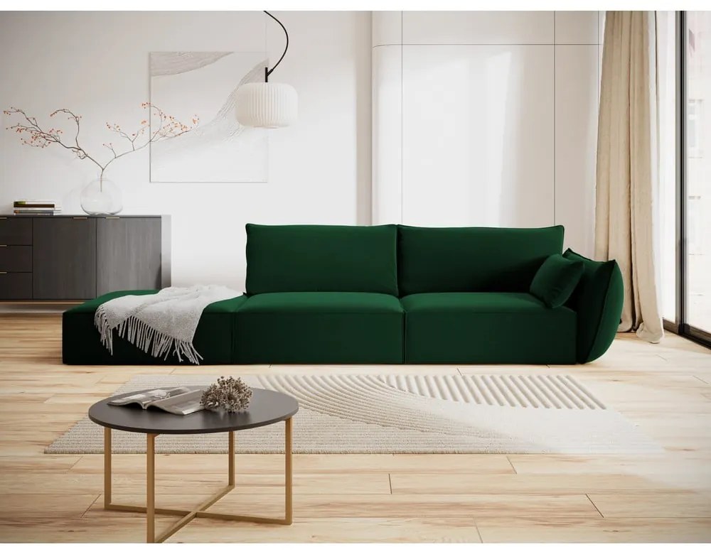 Ciemnozielona aksamitna sofa prawostronna 264 cm Vanda – Mazzini Sofas