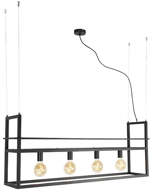 Industrialna lampa wisząca czarna z półką duża 4 światła - Cage RackPrzemysłowy Oswietlenie wewnetrzne