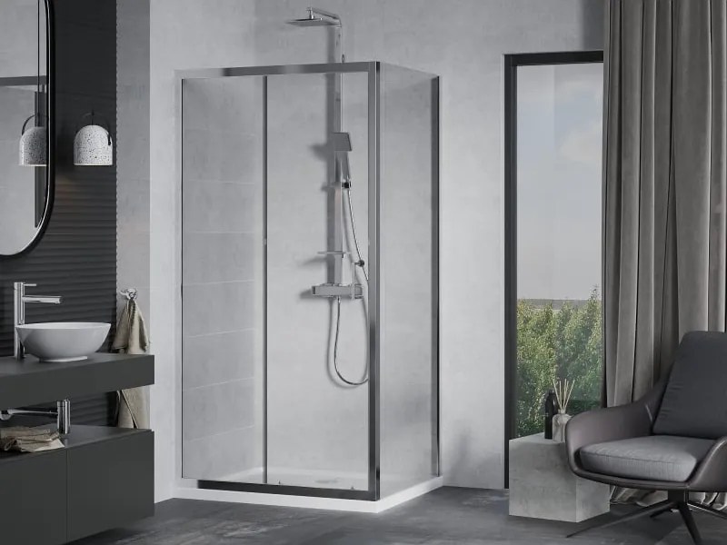 Mexen Apia kabina prysznicowa rozsuwana 90 x 70 cm, transparent, chrom + brodzik Flat - 840-090-070-01-00-4010