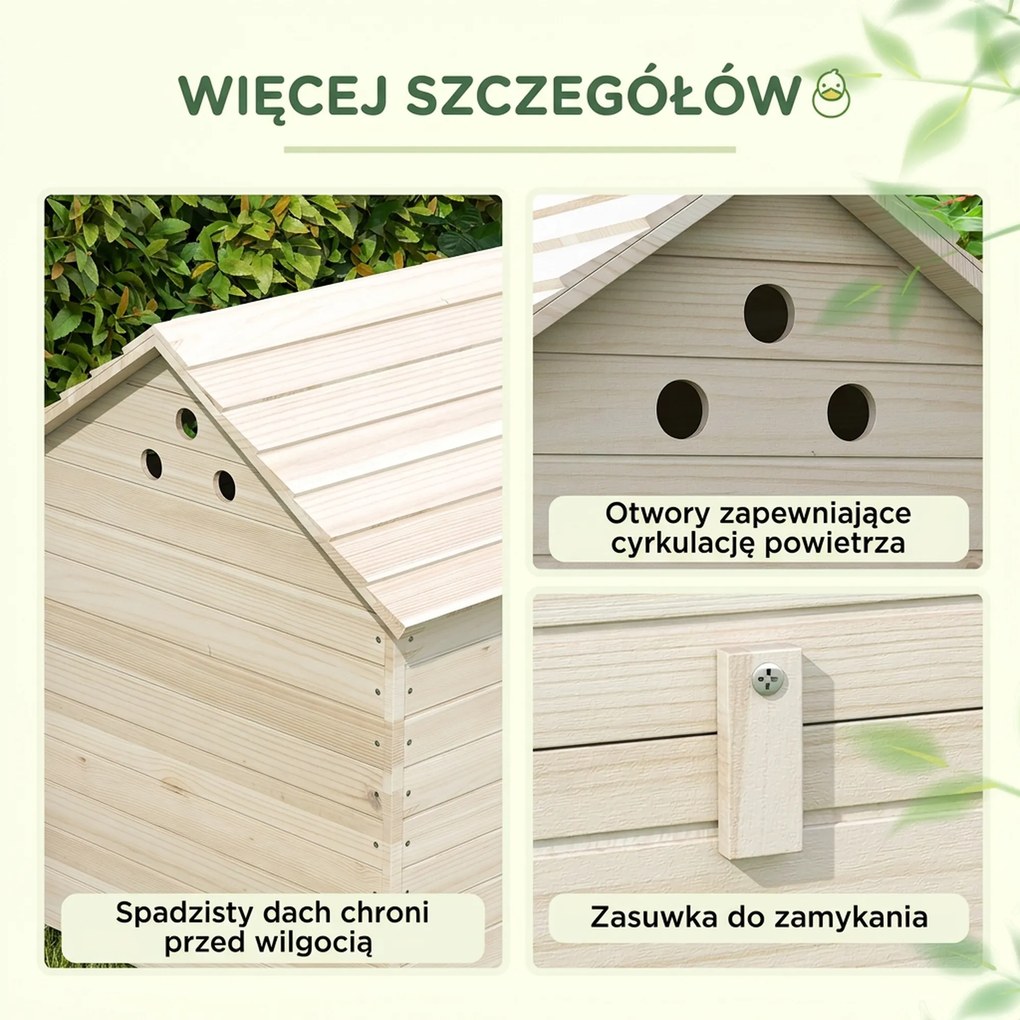 PawHut Kaczy domek z otwieranym klapowo dachem, kojec dla drobiu z podwyższoną podłogą i rampą, drewno świerkowe, 100 x 82,5 x 91 cm