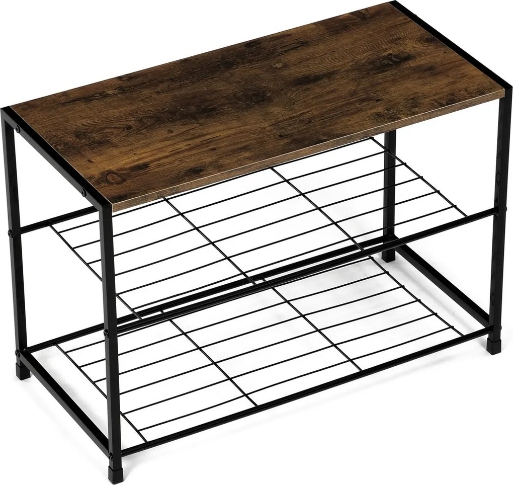 Półka na buty z 2 półkami, stare drewno