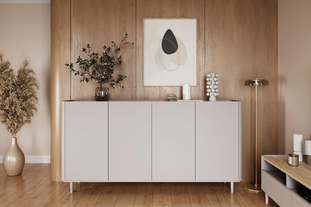 Komoda Elivo 200 cm czterodrzwiowa na nóżkach - kaszmir / dąb olejowany