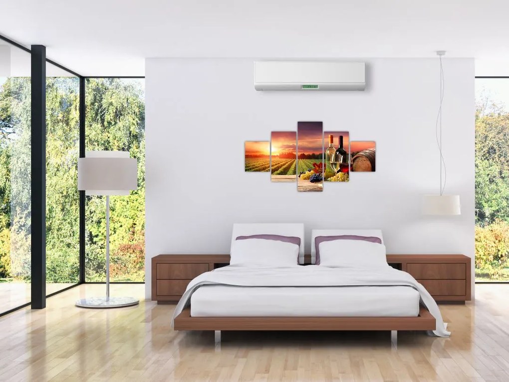 Obraz winnicy z winem (125x70 cm)