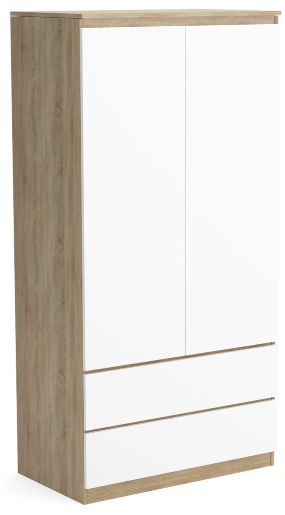 Szafa 90cm Garderoba z 2 szufladami i wieszakiem LUNA Dąb Sonoma/Biały
