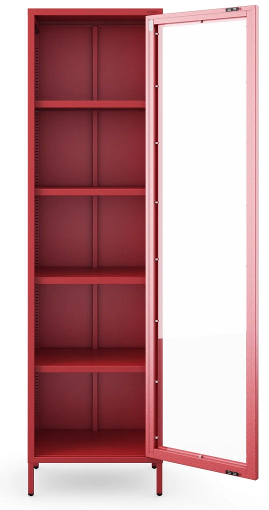 Witryna szklana do salonu wąska czerwona Modern LUIGI 500 x 1800 x 350 mm