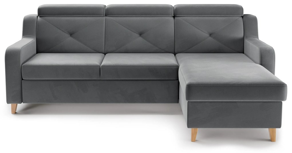 Narożnik Laksaro z funkcją spania prawostronny - szary welur Jasmine 96