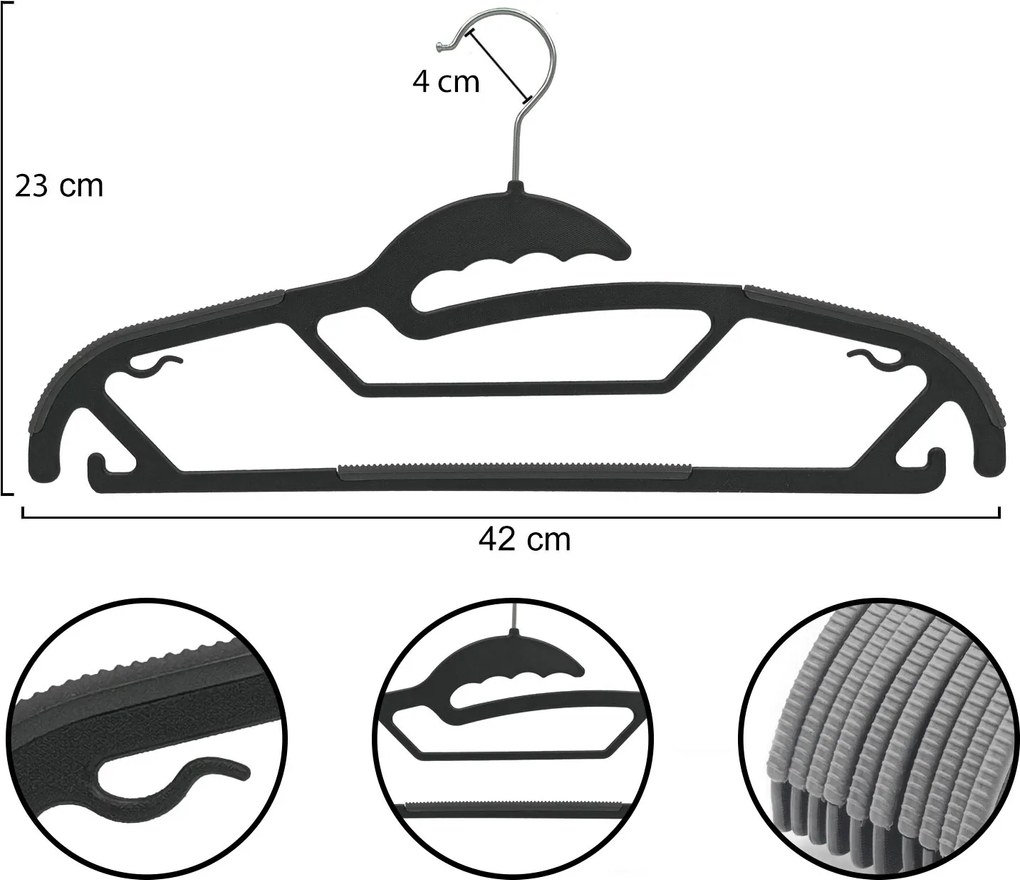 Zestaw wieszaków z antypoślizgową nakładką SOFTY 20 szt. czarno-szare