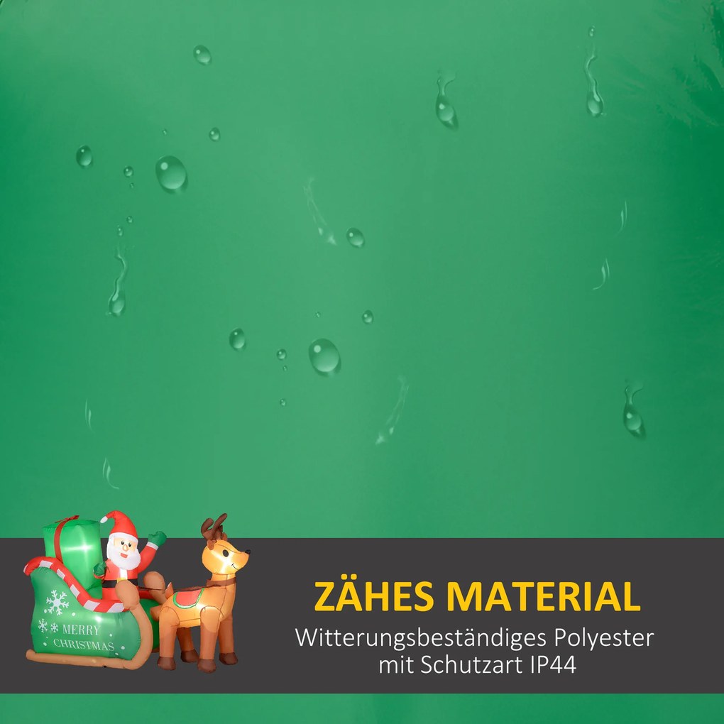 Outsunny Mikołaj na saneczkach z reniferem, dmuchany, z białym oświetleniem LED, 210 x 80 x 140 cm