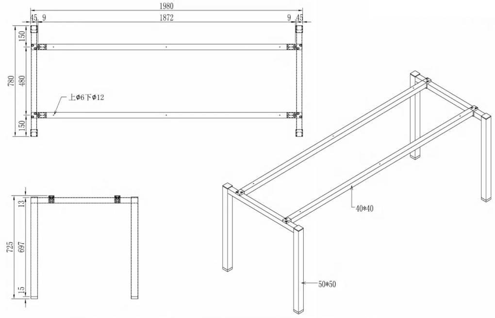 Stół PRIMO SQUARE 2000 x 800 x 750, czereśnia + 2x port blatowy TYP III, czarny