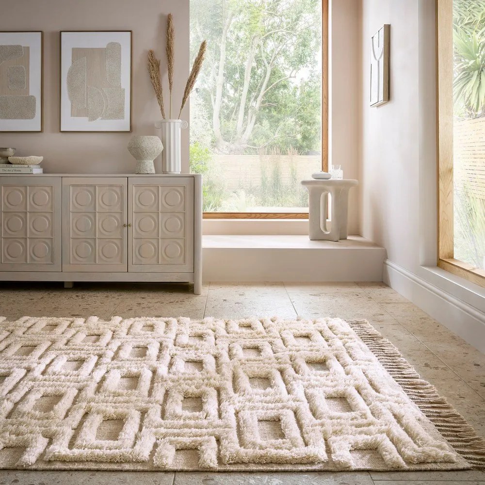 Beżowo-kremowy wełniany dywan tkany ręcznie 200x290 cm Greek Key – Flair Rugs