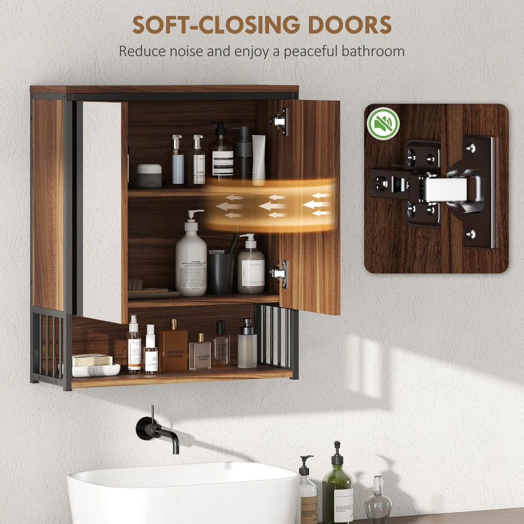 HOMCOM Wisząca szafka z lustrem do łazienki, Szafka łazienkowa z MDF i płyty wiórowej, Brązowa