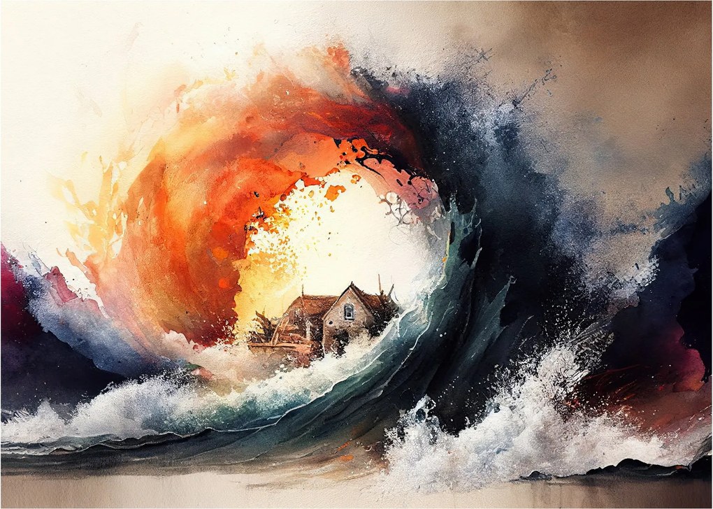 Obraz na szkle - W wirze powodzi, akwarela (70x50 cm)
