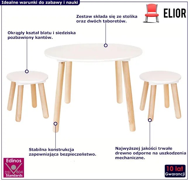 Biały drewniany dziecięcy stolik z krzesełkami D1-C88