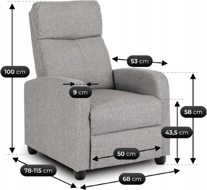 Fotel Rozkładany DANNY Wypoczynkowy z Podnóżkiem Szary Nowoczesny
