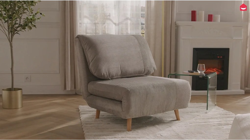 Rozkładany fotel welurowy prążkowany PALULA - jasnoszary