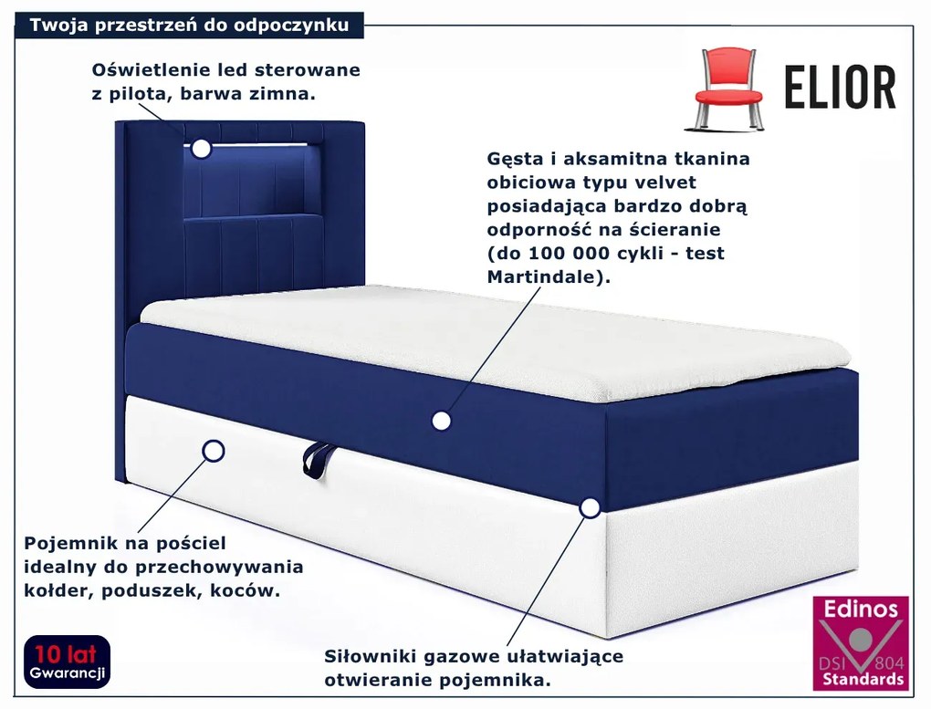 Granatowe łóżko kontynentalne z pojemnikiem 3 rozmiary N1-D15